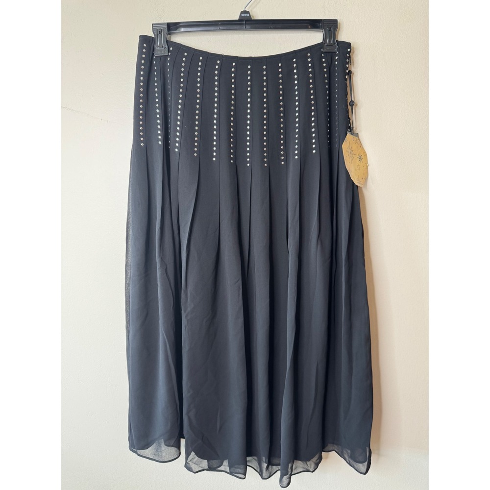 DKNY Black Studded Pleated‎ Chiffon Midi Skirt